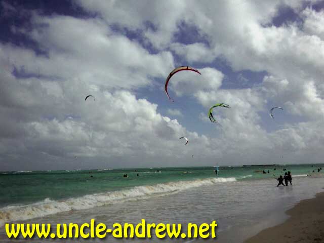 Kiteboarders and Kayakers